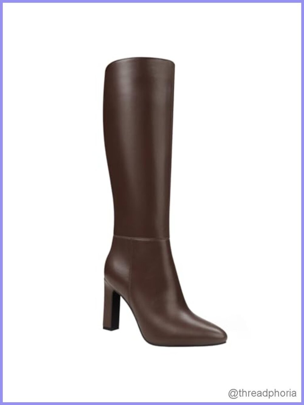 Knee High Faux Leather Boots for Women - Pointed Toe Block Heel Side Zip